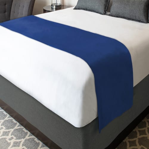 Designer Decor Collection Bed Scarf, Polyester Shantung, Queen 22x94, Navy Blue